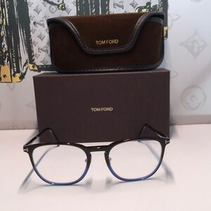 New Authentic Tom Ford TF5700-B 005 Black & Blue Round Eyeglasses